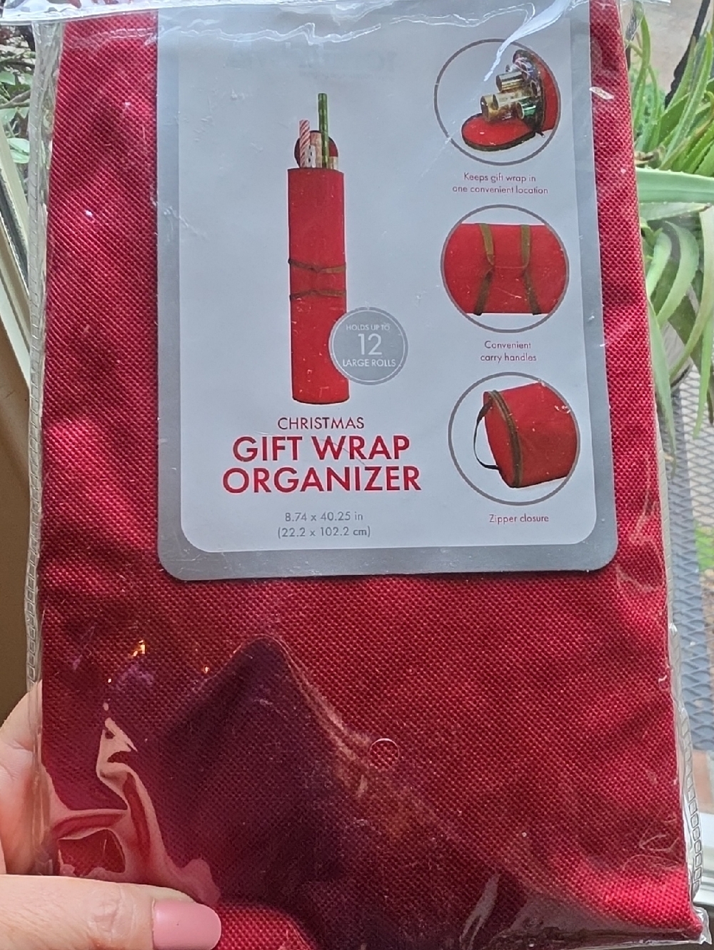 Whitmor Christmas Gift Wrap Organizer Red And Green With Handles NWT